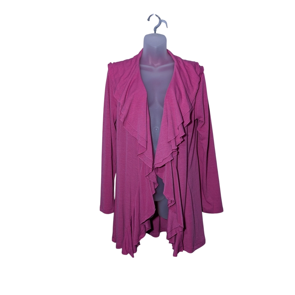 Victorian Ruffle Front Medium Elegant Pink Women's Lightweight Cardigan